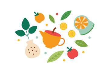 Modern Boho Herbal Tea Ingredients With Fruits Sc On White