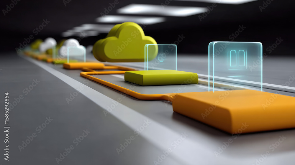 Poster cloud computing technology, digital data transfer, futuristic network infrastructure, and innovation