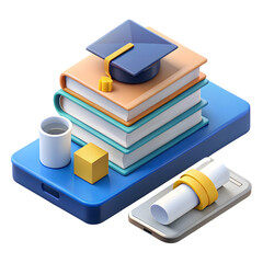 Graduation cap books scroll learning isolated on a transparent background