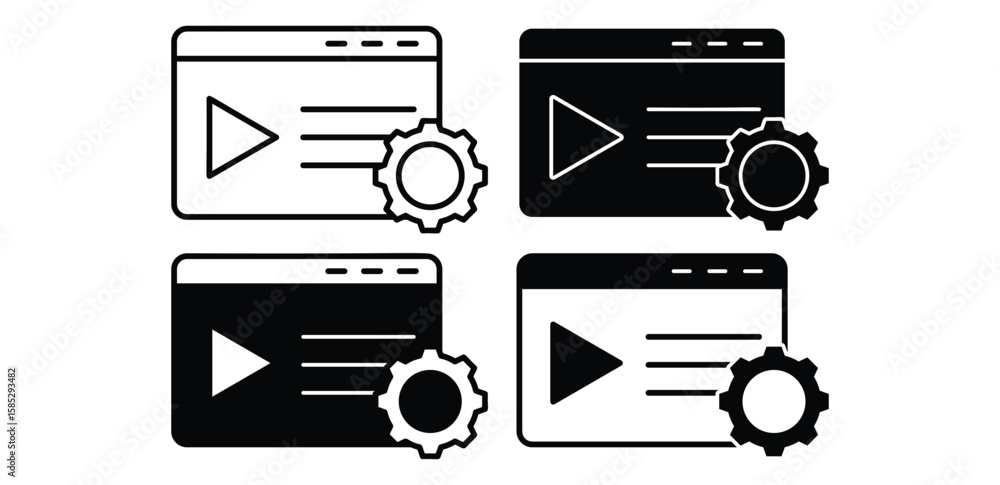 Poster content optimization icon black and white video player interface settings vector design