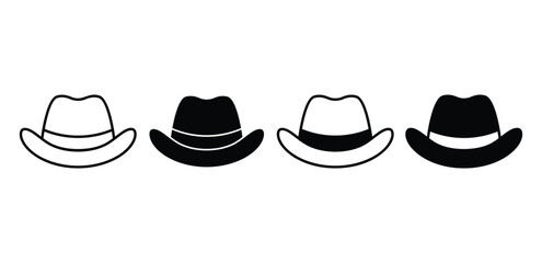 Stylized Cowboy Hat Icon Featuring Black and White Outlines Vector Design on Isolated Background