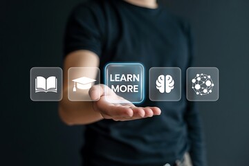 Fototapeta premium Person displaying educational icons and learning options hand image