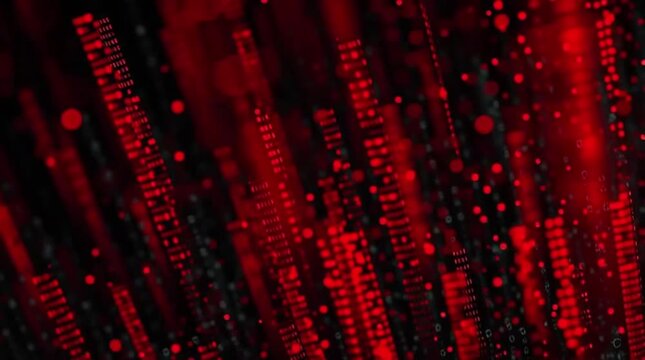 a dark background and red accents with digital moshed data ()