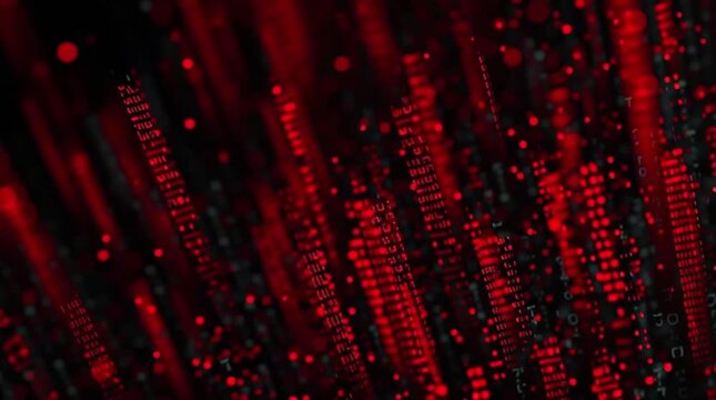 a dark background and red accents with digital moshed data ()