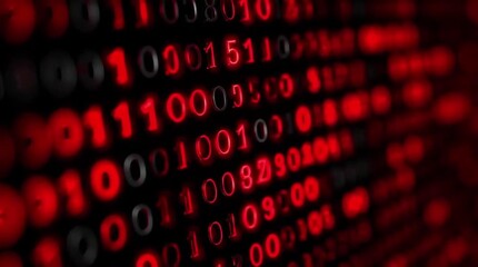 HDR Macro shot of red binary code in a dark coding interface () - Powered by Adobe