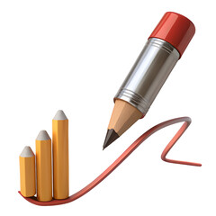 Pencil drawing rising graph isolated on a transparent background