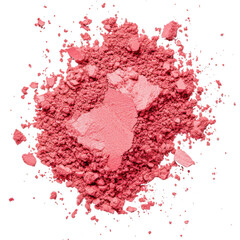 Vibrant coral pigment powder scattered on black isolated on a transparent background makeup cosmetic