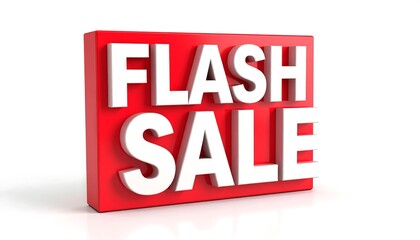 Red 3D flash sale sign on white background