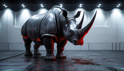 Cyber Armored Rhino with Red Glow
