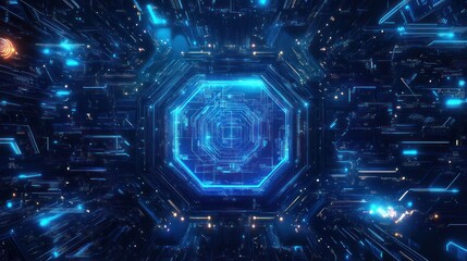 Abstract digital circuit glowing blue lines