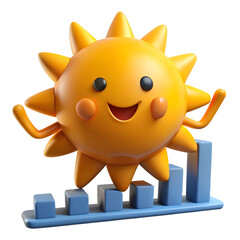 Cheerful sun character on growth chart isolated on a transparent background
