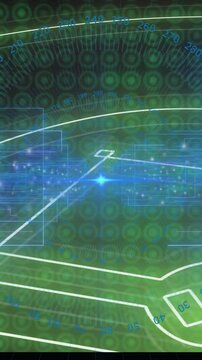 Animation of digital baseball field with glowing blue elements and data visualization