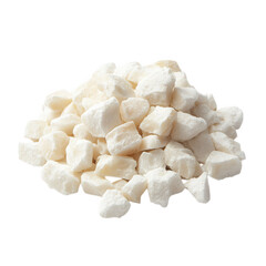 White almond pieces piled high isolated on a transparent background almonds food