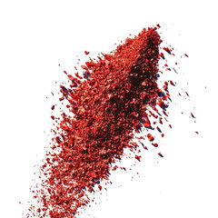 Vibrant red spice particles scattered against black isolated on a transparent background paprika powder