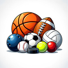 Collection of Sports Balls – Colorful Flat Lay on White Background