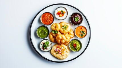 Savoring Flavor: An overhead shot captures a vibrant assortment of food, featuring a diverse range of savory components served on a plate. Perfect for culinary concepts and food-related articles.