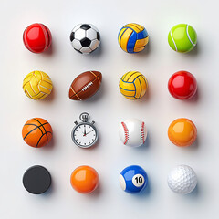 Collection of Sports Balls – Colorful Flat Lay on White Background