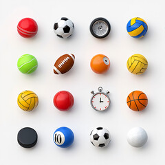 Collection of Sports Balls – Colorful Flat Lay on White Background