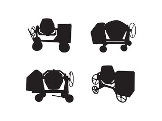 Cement mixer icon Design Illustration. Simple Silhouettes of Concrete Mixers. Concrete Mixer, black isolated silhouette.