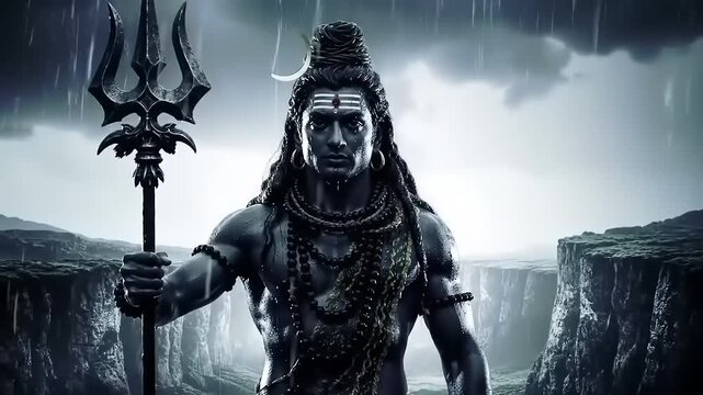 Lord Shiva with Stormy Mountains, and Trident.