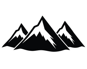 Three mountain peaks with snow isolated on white background