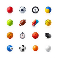Collection of Sports Balls – Colorful Flat Lay on White Background