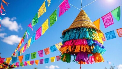 Obraz premium Colorful festive decorations against a vibrant blue sky