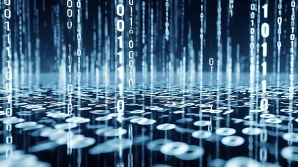 Abstract digital hologram filled with scrolling binary numbers and reflections