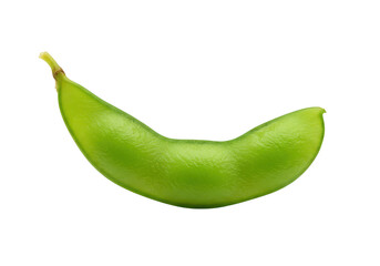 A single green edamame pod isolated on a transparent background