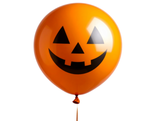 Halloween Balloon with Jack o’ Lantern Smile Floating on Transparent Background PNG