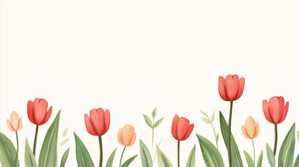 Modern greeting card design featuring vibrant red tulips at the bottom, ample space for personalized messages at the top.