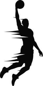 recommend clip art: MobileDynamic basketball player silhouette in motion, slam dunk action, glitch effect, sports energy, isolated vector, athletic inspiration, modern design