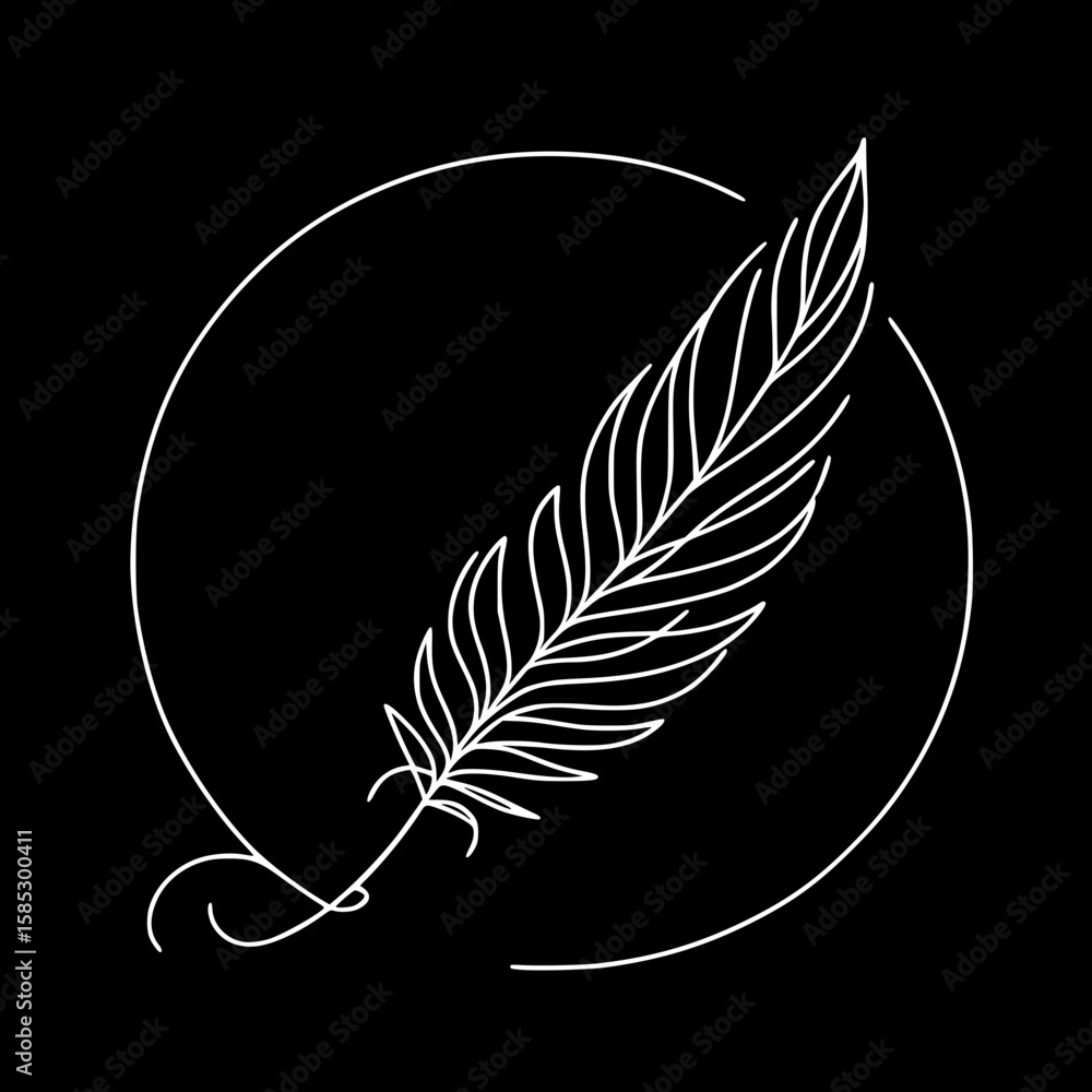 Aufkleber minimalist single line outline vector drawing of a feather