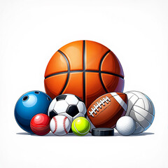Collection of Sports Balls – Colorful Flat Lay on White Background