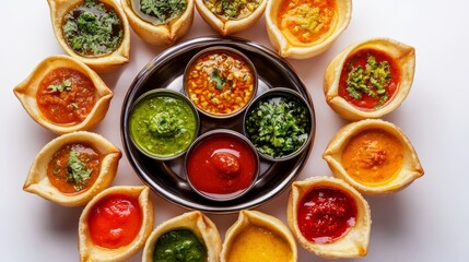 Vibrant Culinary Delights: A captivating display of diverse sauces and condiments in a culinary array, showcasing a spectrum of flavors and textures, perfect for any gastronomic adventure.