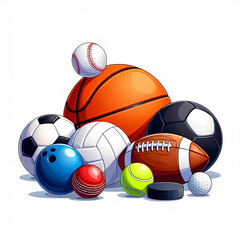 Collection of Sports Balls – Colorful Flat Lay on White Background
