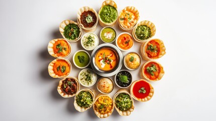 A Culinary Carousel of Flavors: A vibrant collection of dips and appetizers presented in a circular arrangement, showcasing a diverse array of colors and textures.