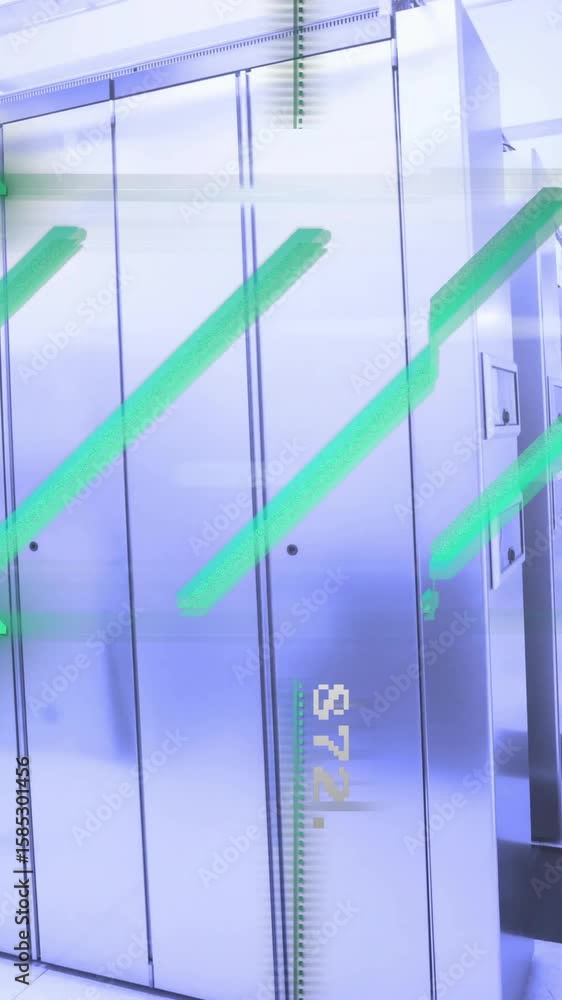 Aufkleber data processing animation over modern server room with glowing green lines