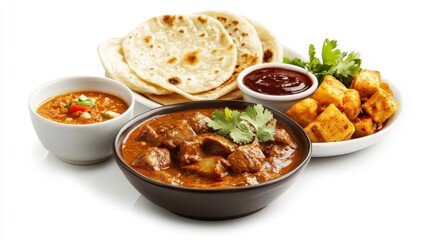 Indian Culinary Symphony: A captivating display of diverse Indian dishes, presented with vibrant colors and aromatic allure, inviting culinary exploration.