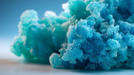 Bright turquoise fluffy cloudlike substance isolated on plain surface representing abstract dreamy surreal background design