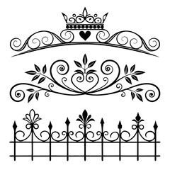 Naklejka premium Victorian vintage ornate floral decorative frames and elements vector illustration set with scrolls, borders, and patterns