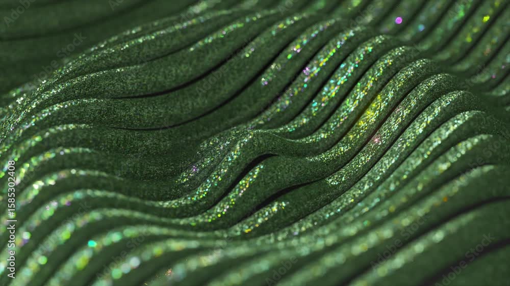 Poster green waves shimmering and rippling across textured surface, generating mesmerizing abstract pattern
