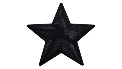 A stylized, black star with a textured surface