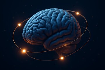 Cerebral Hemisphere Rotating with Orbiting Lights – Brain Visualization and Neural Activity Concept