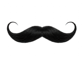 A classic black handlebar mustache isolated on a transparent background