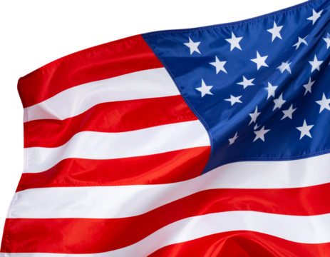American Flag Fabric Detail, Rippling Texture, Close-up, Isolated on Transparent