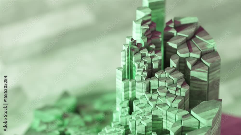 Poster molecular crystal structure dynamically transforming, revealing geometric patterns through microscop