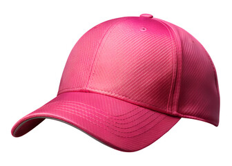 Fototapeta premium A bright pink baseball cap with a textured fabric, isolated on a transparent background