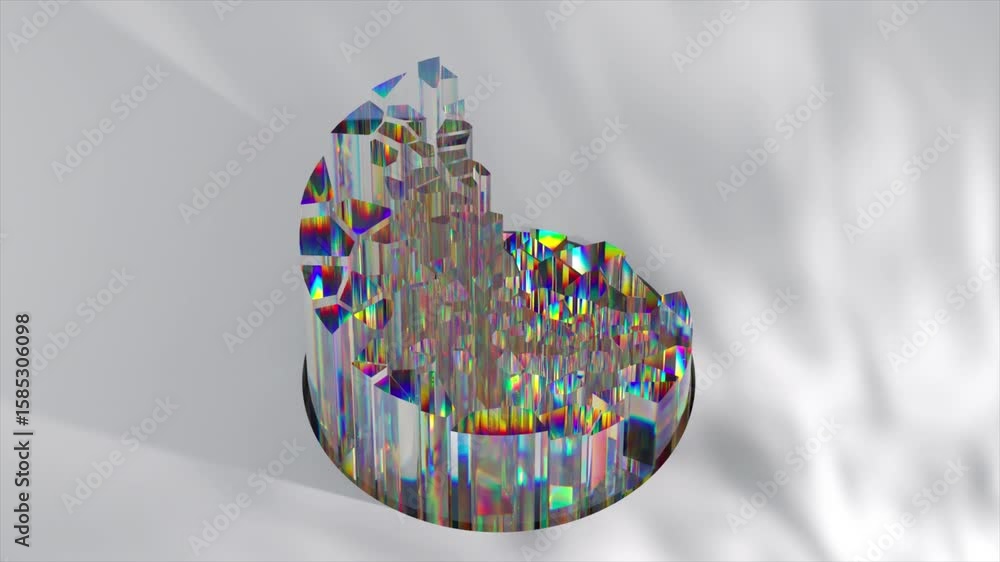 Aufkleber complex crystal structure with iridescent surfaces rotates, fragments detach and reattach, showcasin