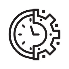 Time management and productivity icon with clock and gear, representing efficiency, workflow, and process optimization.